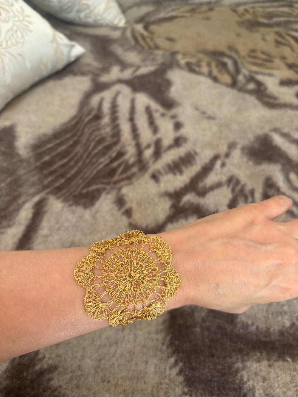 Gold Crochet Floral Statement Bracelet for Women